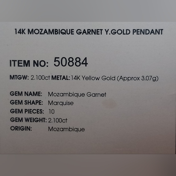 Mozambique Red Garnet Pendant, 10 Marquise Cut, 2.100tcw, in SOLID 14K YG - Picture 4 of 4